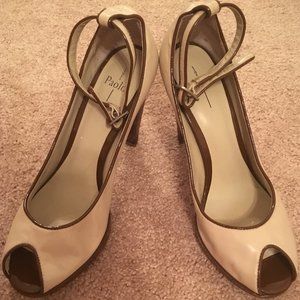 Linea Paolo SZ 7 Cream/Brown Open Toe Heels
